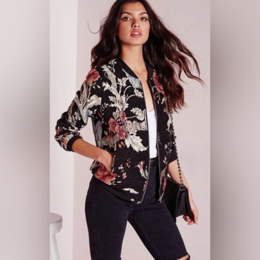 MISGUIDED- Embroidered Floral Bomber Jacket